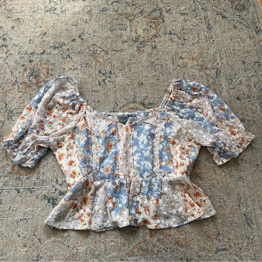 Arula Floral Stitched Peplum Top